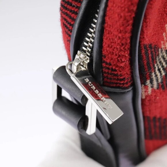 BURBERRY Nova Check Shoulder Bag Wool Red Silver - Picture 12 of 16